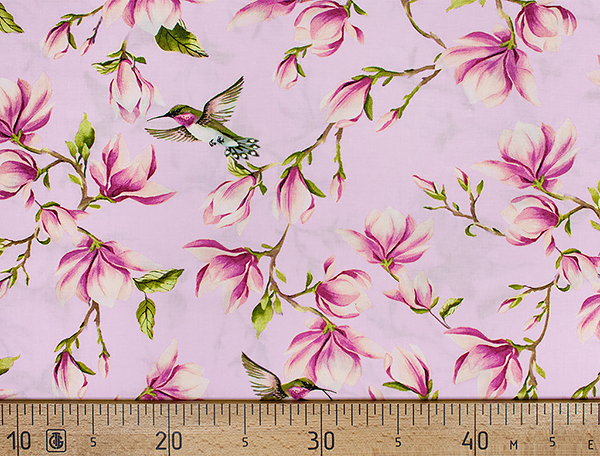 Ткань Gütermann Light Breeze (птицы и цветы на бледно-розовом) 