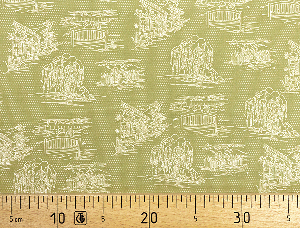 Ткань Gütermann Lizzy's Garden (очертания на оливковом) 