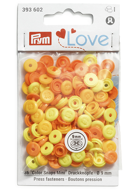Кнопки Prym Love  "Color Snaps Mini" 9мм, круглые с имитацией стежка, желтые, оранжевые 